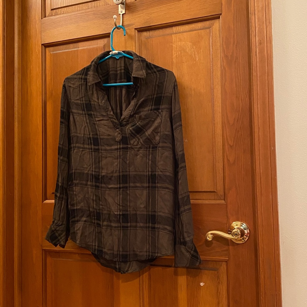 NWOT!  Beachlunchlounge Green & Black Plaid Shirt.  Size Large